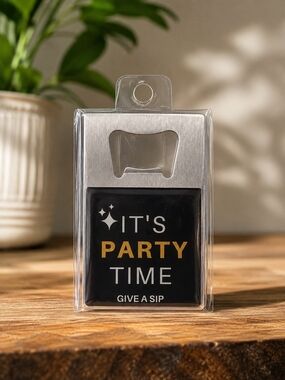 It’s Party Time Wallet Bottle Opener Stainless Steel NWT